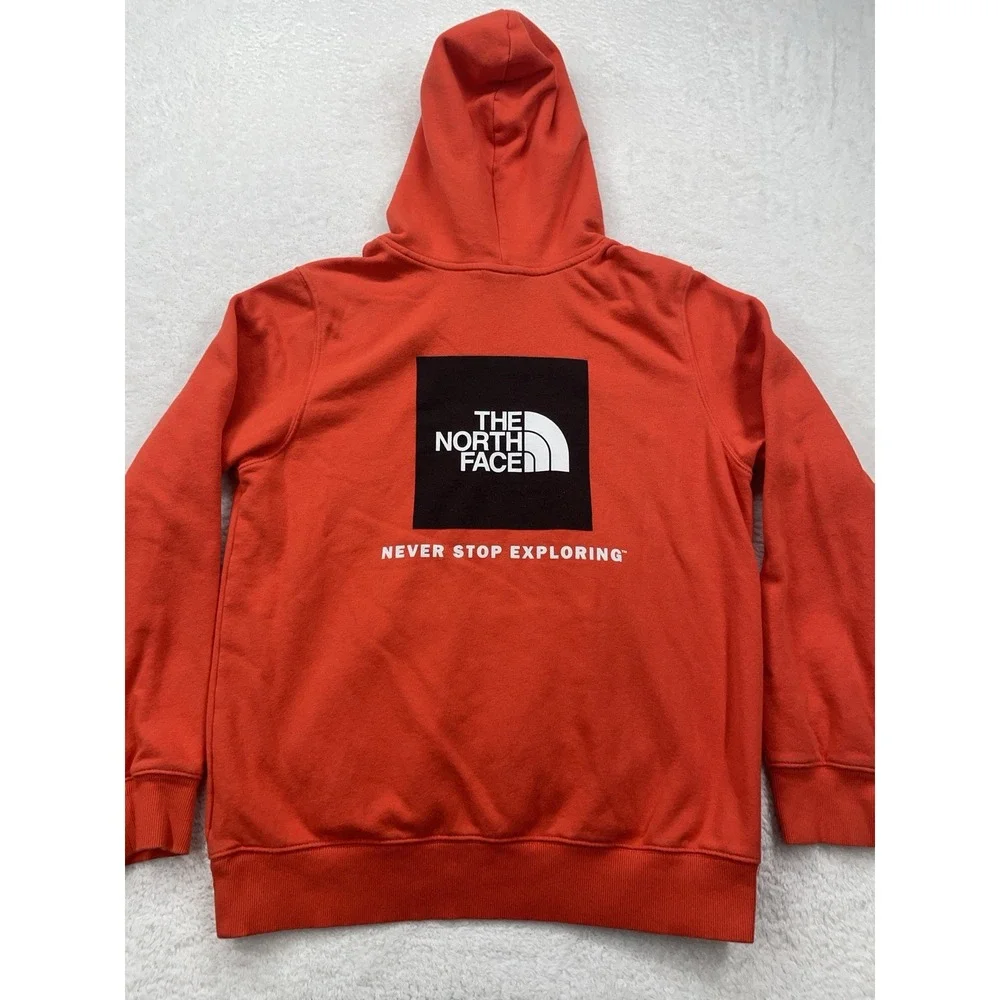 The North Face Mens Box Logo‎ Hoodie Sweatshirt Never Stop Exploring Orange Sz L